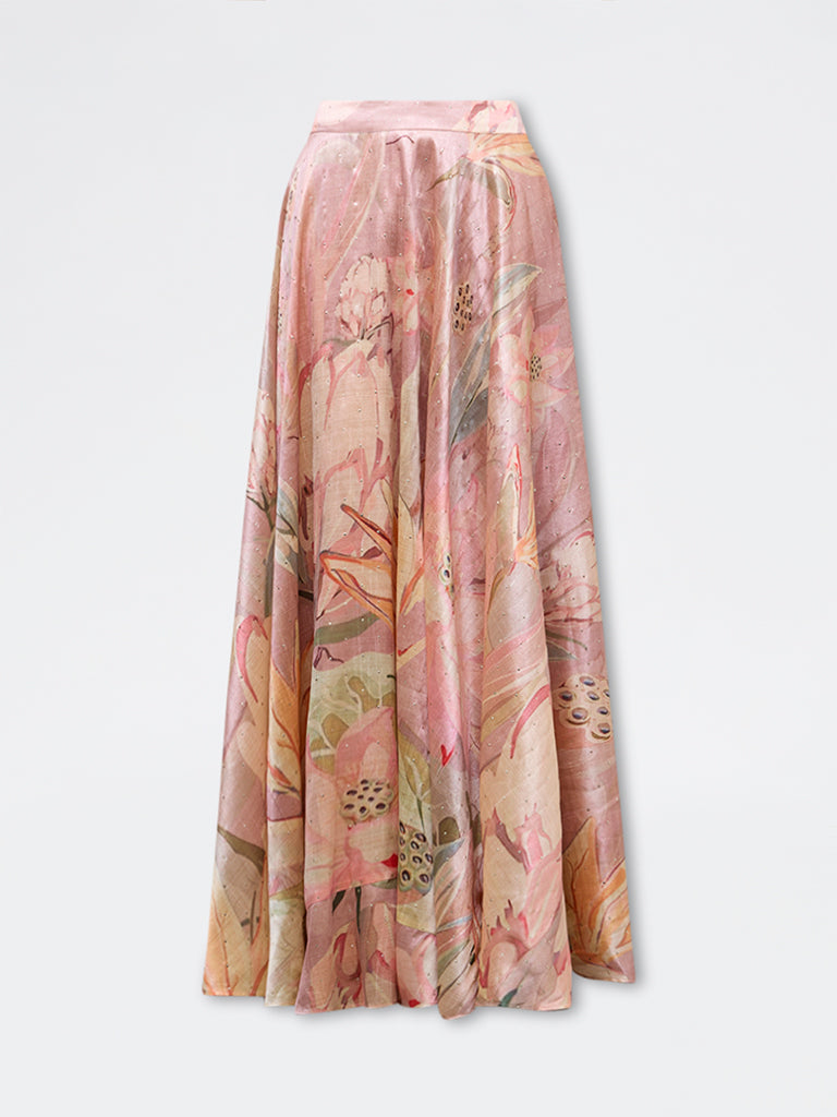 Vark Light Pink Floral Pattern Skirt