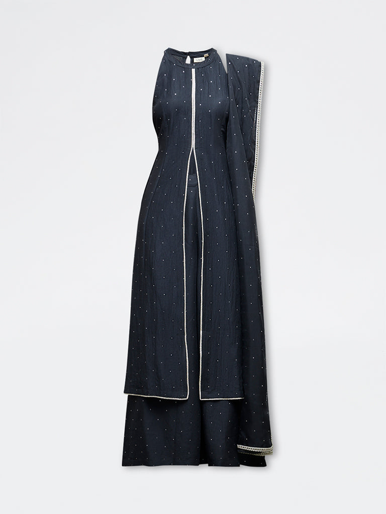 Vark Black Embellished A-Line Ethnic Set
