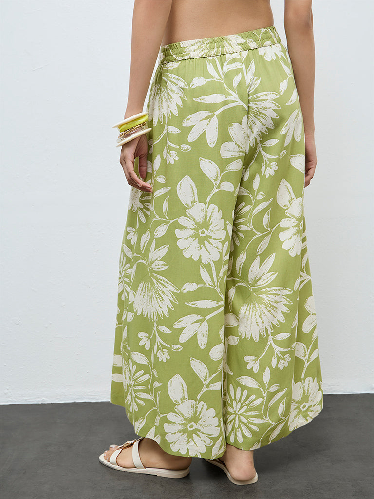 Utsa Green Floral Printed Palazzos