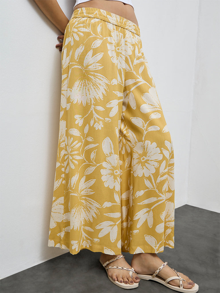 Buy Utsa Yellow Floral Printed Palazzos from Westside
