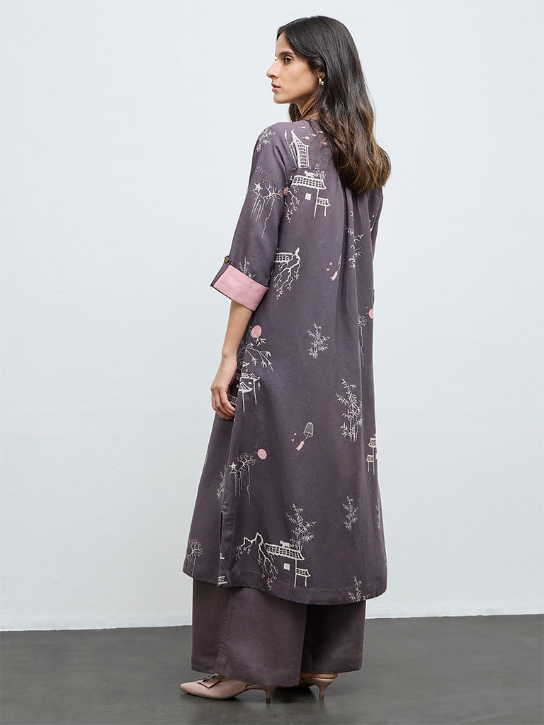 Zuba Charcoal Printed A-Line Kurta