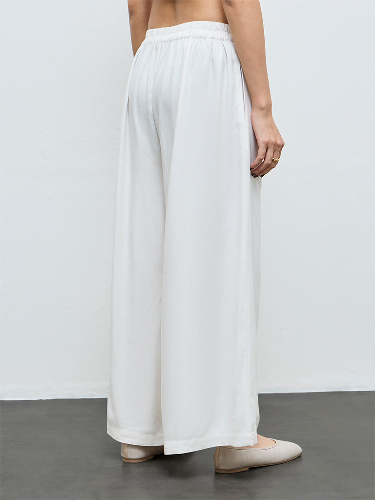 Zuba Off-White Solid Palazzos