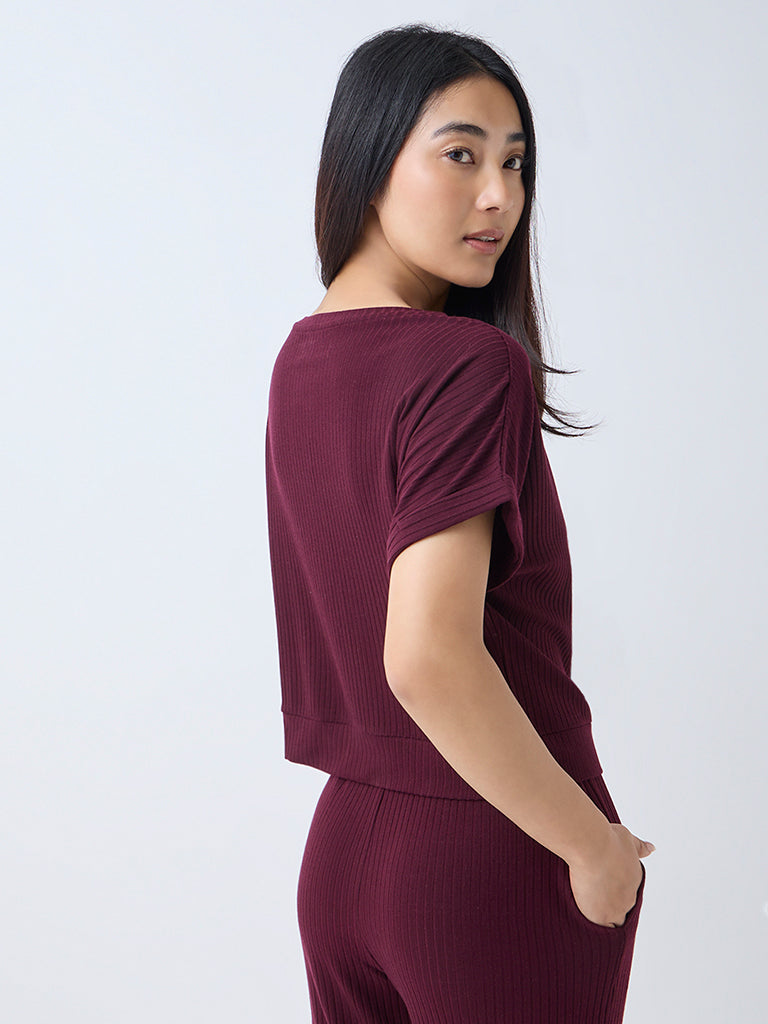 Wunderlove Plum Self-Stripe Top