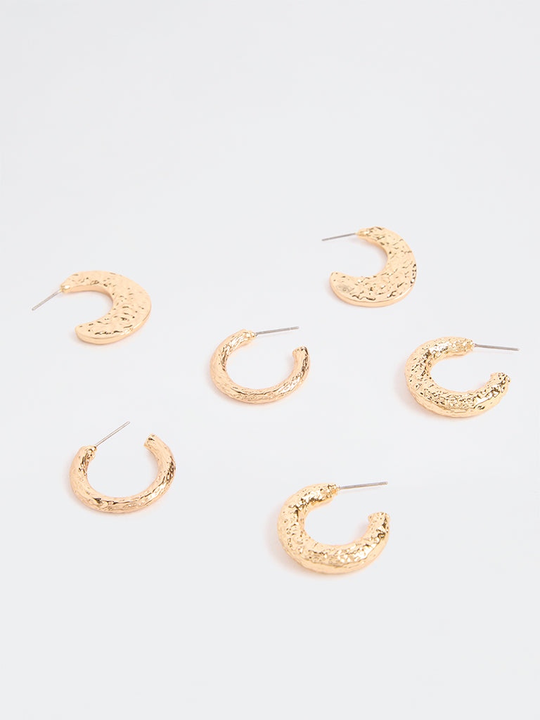 Westside Accessories Gold Textured Hoop Earrings (Pack of 3)