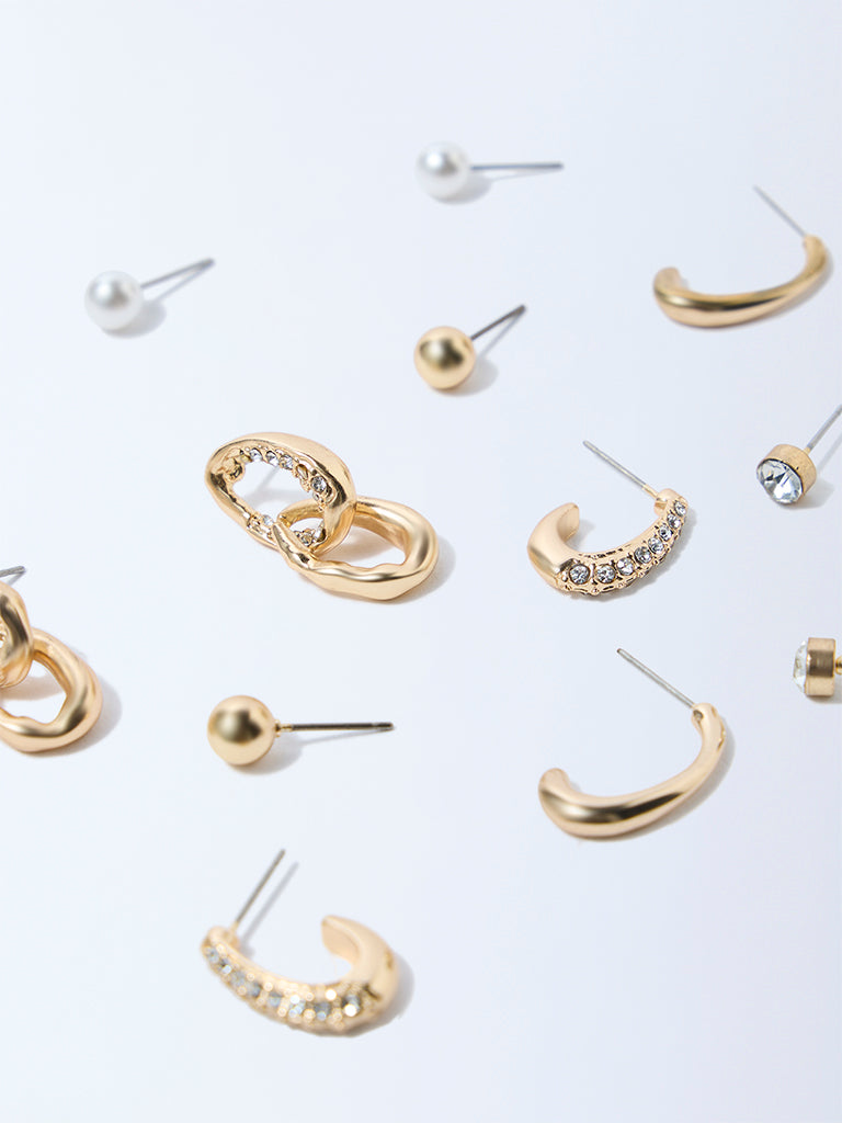 Westside Accessories Gold Stud and Hoop Earrings - Pack of 6