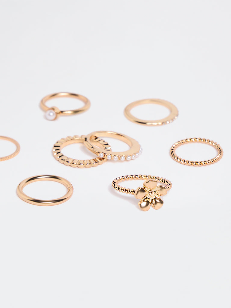 Westside Accessories Gold Assorted Rings (Pack of 8)