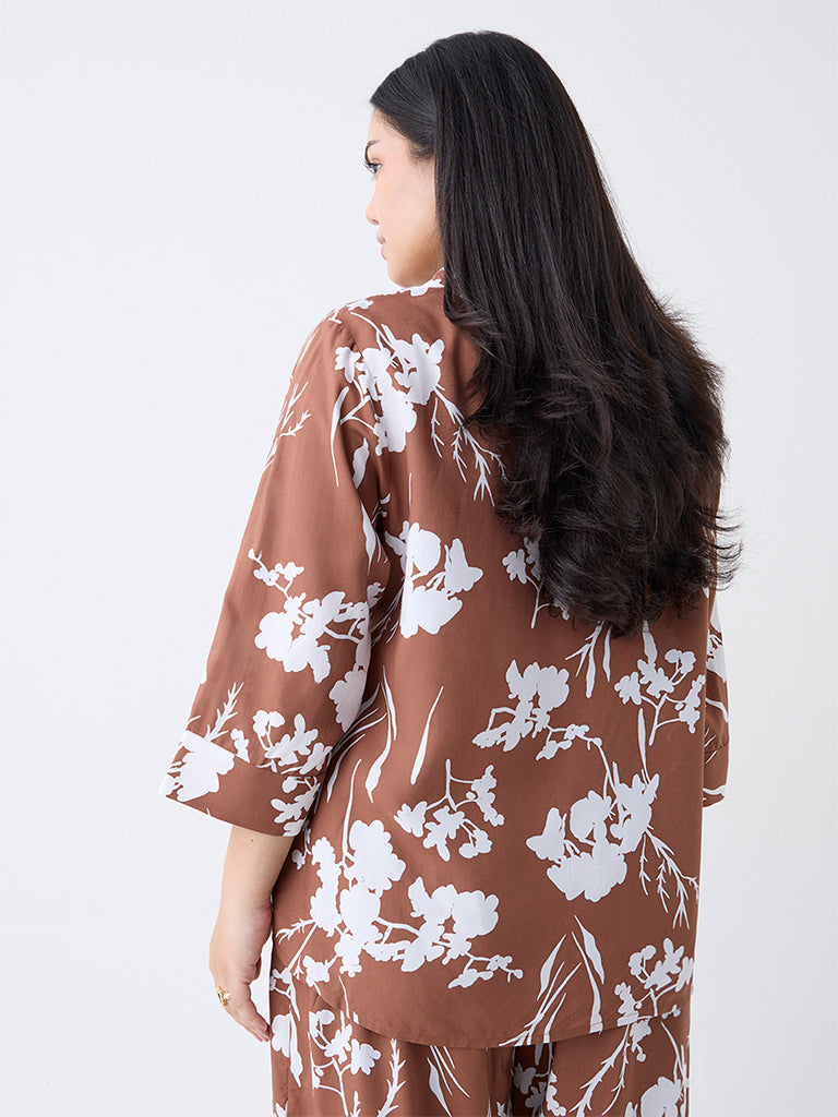 Gia Brown Foliage Design Blouse