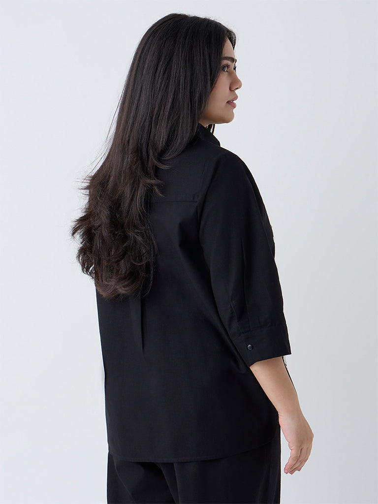 Gia Black Floral Embroidered Linen-Blend Shirt