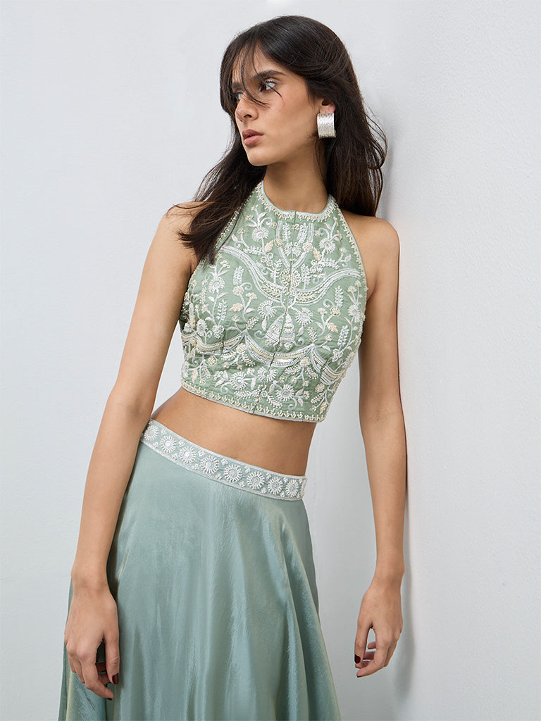 Buy Vark Mint Embellished Halter-Neck Top from Westside