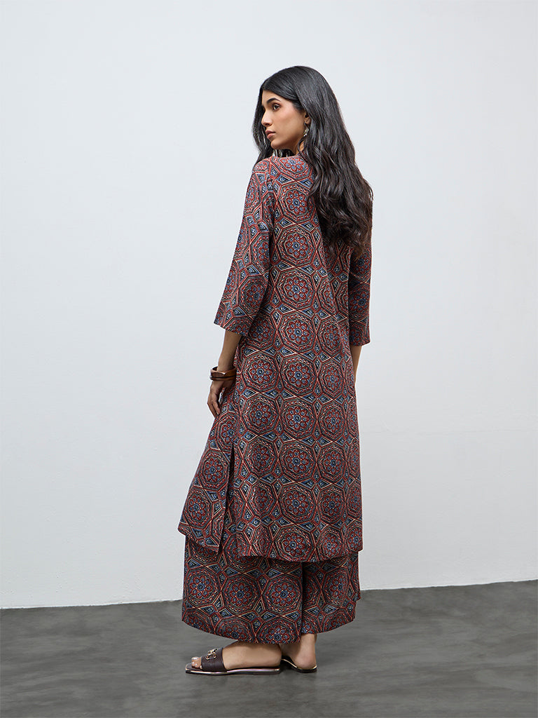 Utsa Red Printed A-Line Kurta