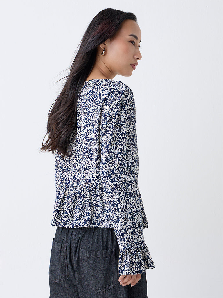 LOV Navy Floral Pattern Top