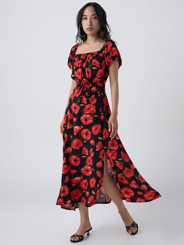 red lace bodycon dress Feeling Flawless Flocked Floral Mesh Bodycon Midi Dress main image 0