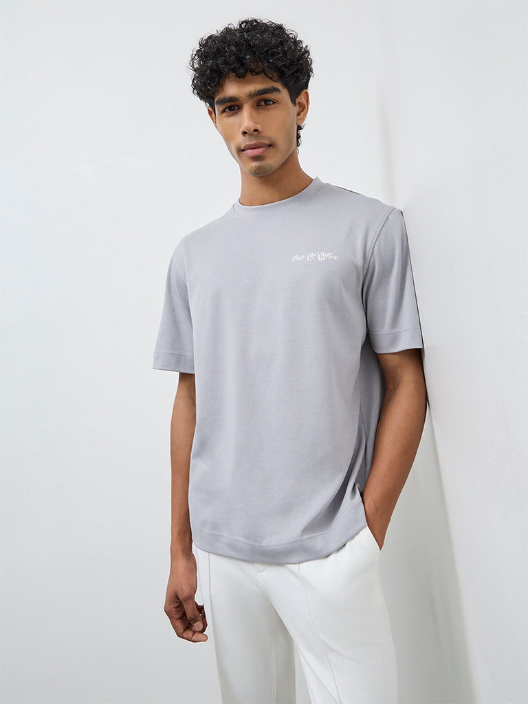 Buy Nuoflexx Grey Typographic Relaxed-Fit Cotton-Blend T-Shirt