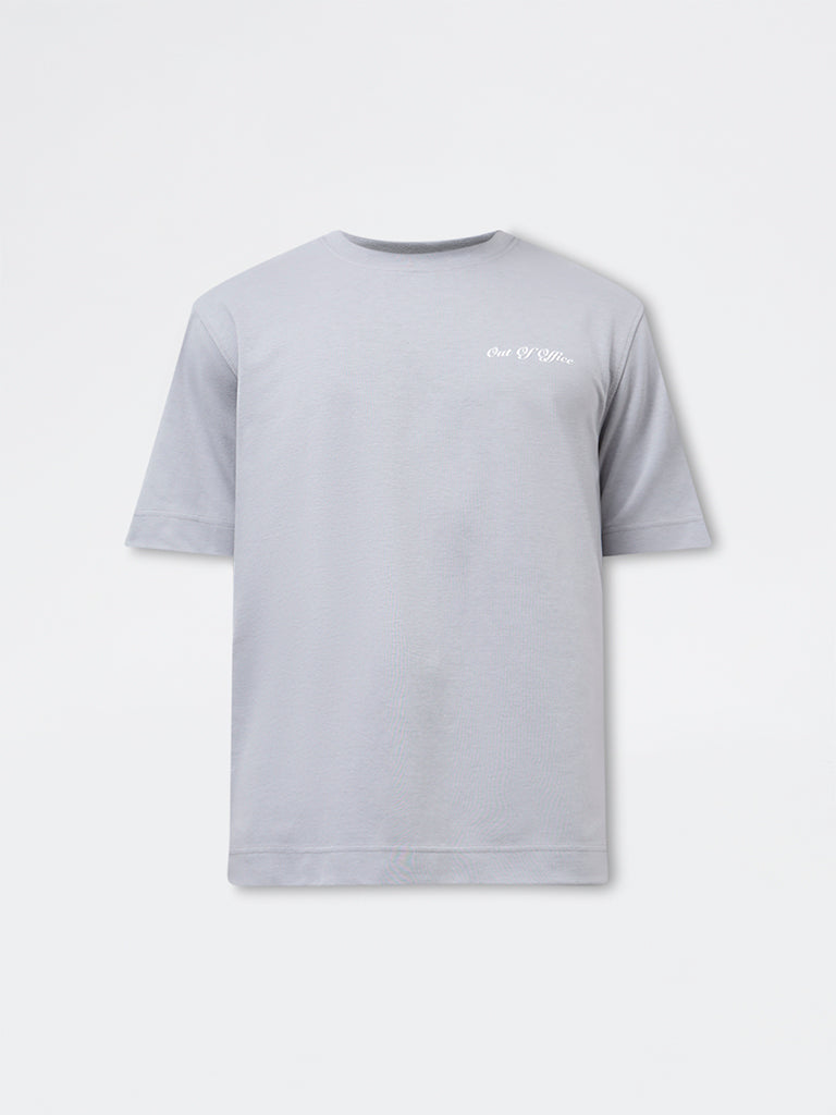 Nuoflexx Grey Typographic Relaxed-Fit Cotton-Blend T-Shirt