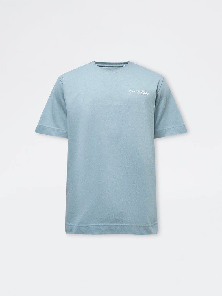 Nuoflexx Dusty Blue Typographic Relaxed-Fit Cotton-Blend T-Shirt