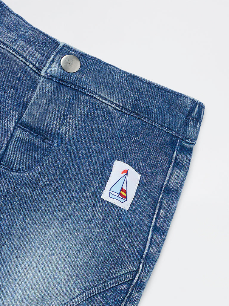 HOP Baby Boys Dark Blue Faded Mid-Rise Denim Joggers