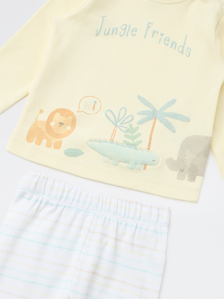 HOP Baby Boys Multicolour Printed Cotton T-Shirt and Pants Set