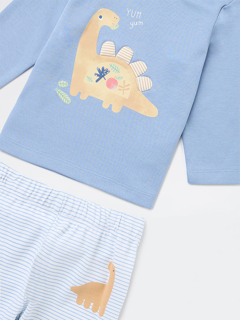HOP Baby Boys Blue Animal Printed Cotton T-Shirt and Pant Set