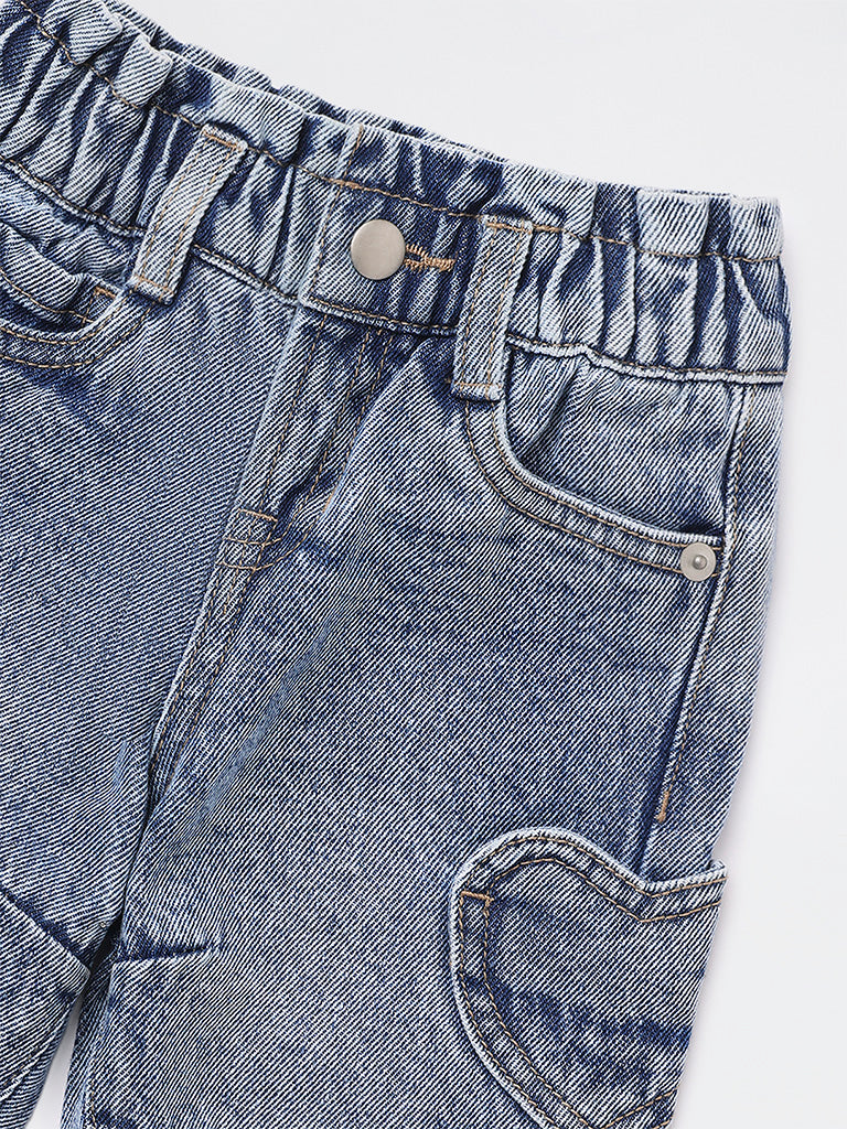HOP Baby Girls Blue Faded Mid-Rise Denim Jeans