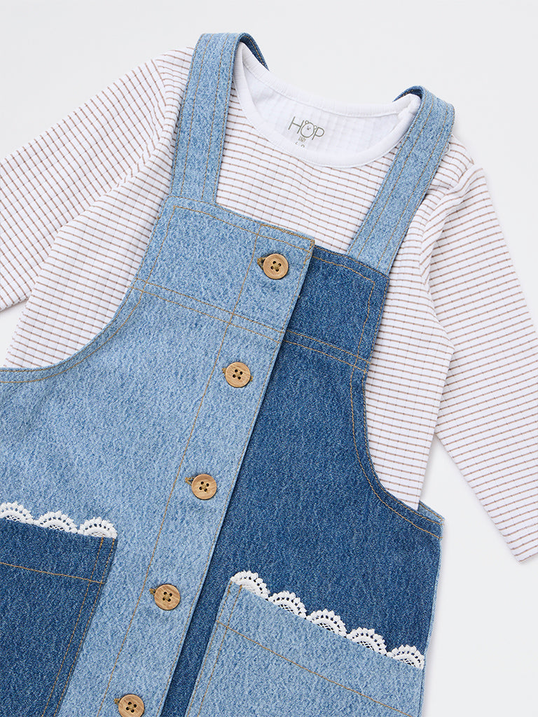 HOP Baby Girls Blue Denim Pinafore and T-Shirt Set