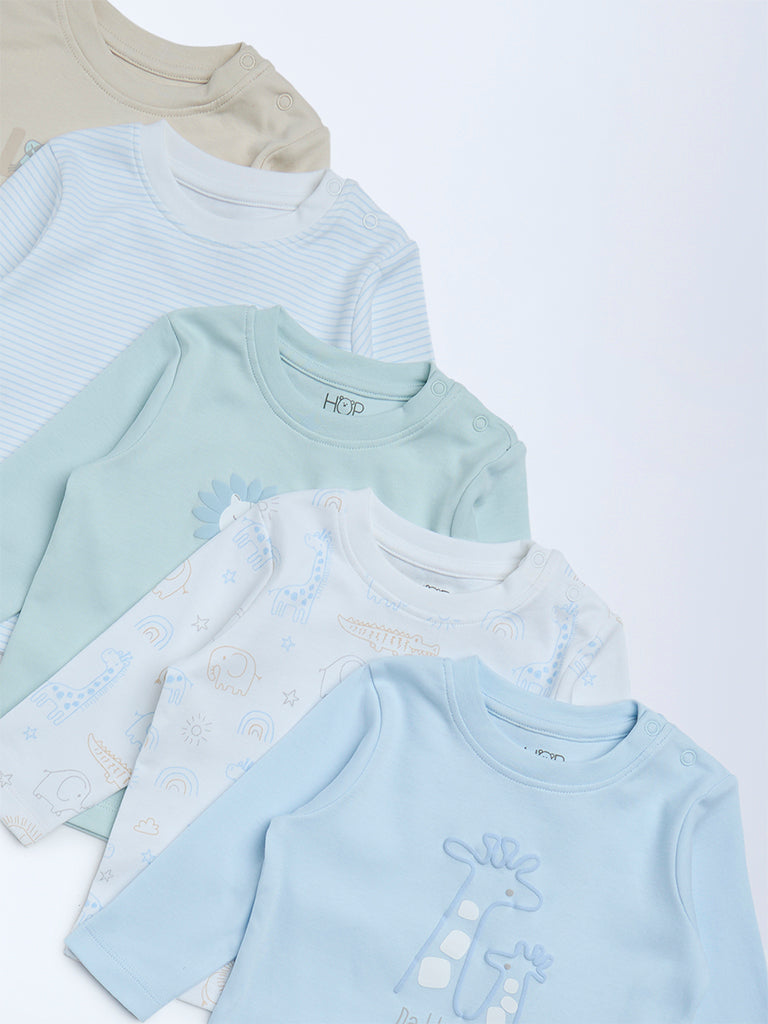 HOP Baby Girls Multicolour Printed Cotton T-Shirts - Pack of 5