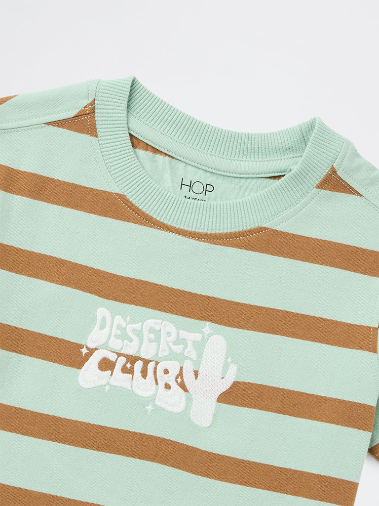 HOP Kids Boys Sage Striped Cotton T-Shirt