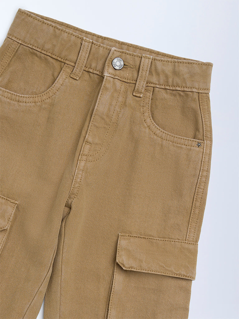 HOP Kids Boys Brown Cargo-Style Mid-Rise Jeans
