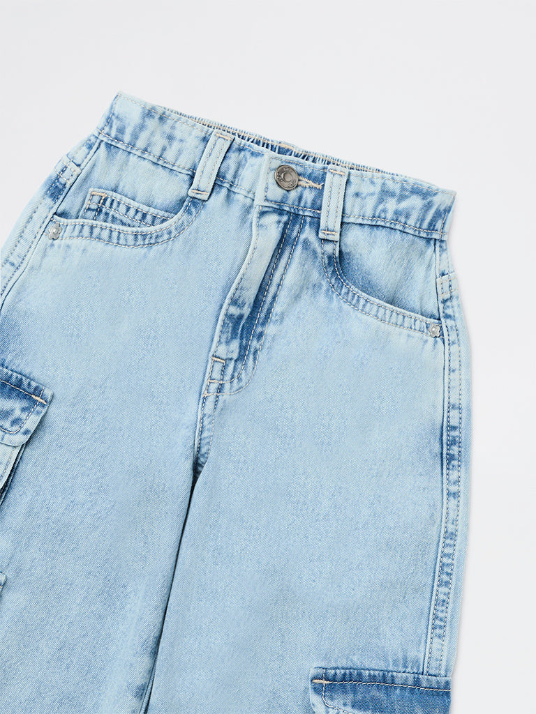 HOP Kids Girls Light Blue Washed Mid-Rise Denim Jeans