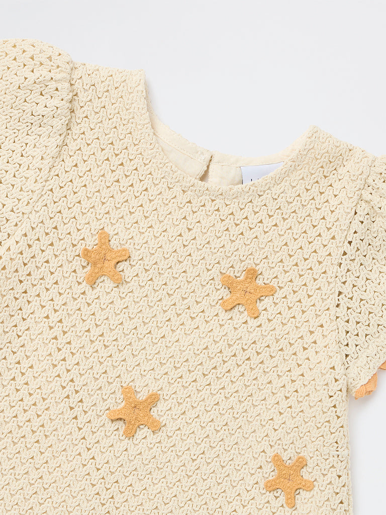HOP Kids Girls Cream Crochet-Knit Cotton Top