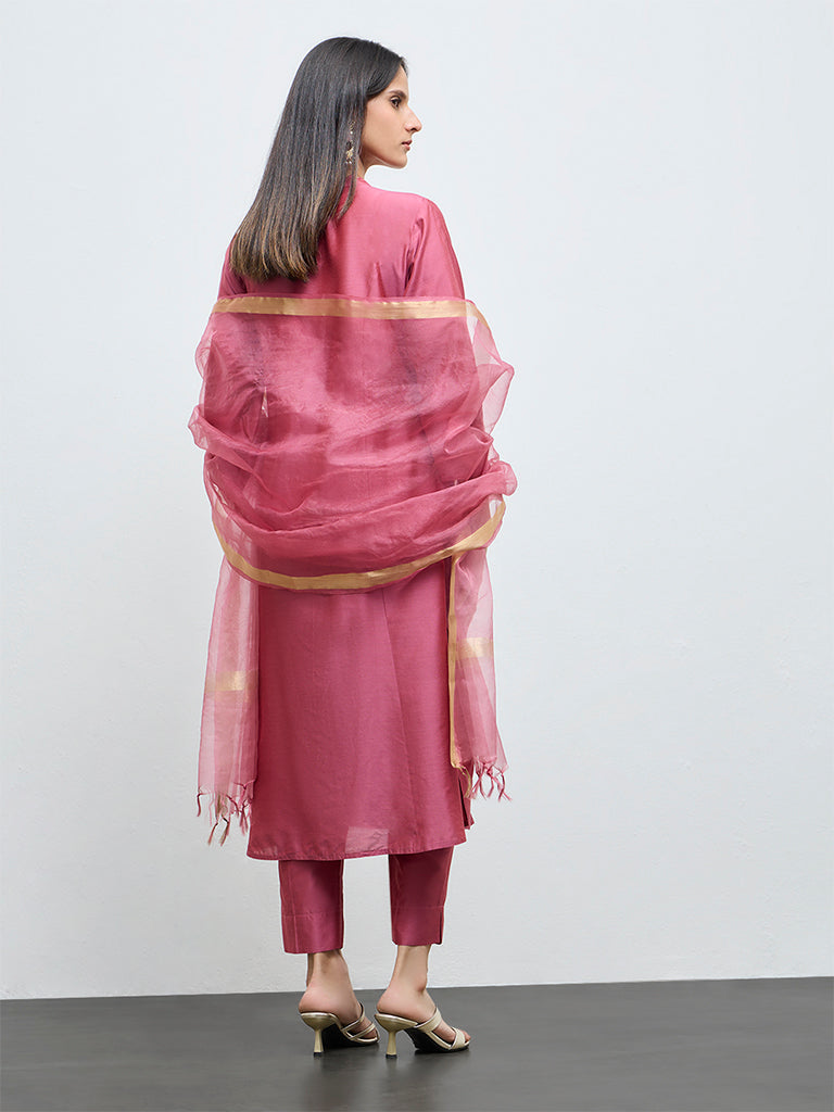 Vark Dusty Pink Embroidered A-Line Ethnic Set