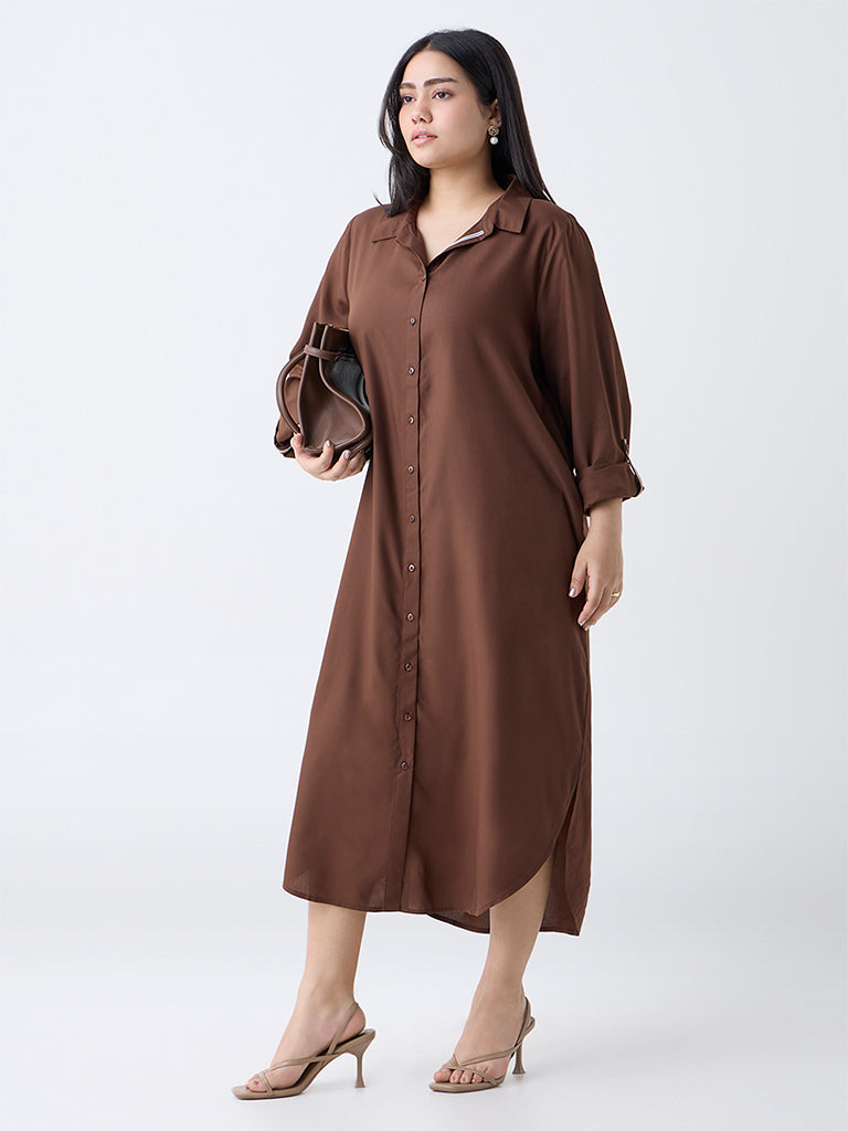 Buy Gia Dark Brown Solid Shirt Dress from Westside — free download