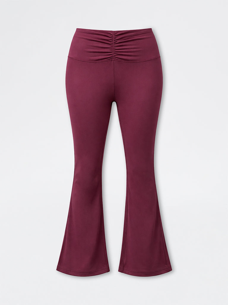 Nuoflexx Wine Solid Mid-Rise Yoga Pants