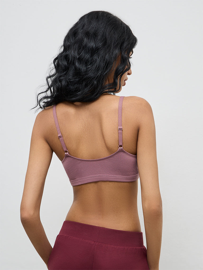 Superstar Mauve Solid Padded Front-Open Cotton-Blend Bra