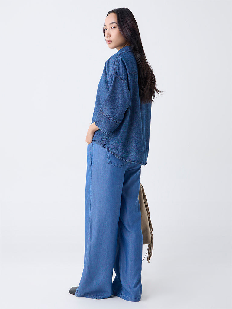 LOV Blue High-Rise Flared Chambray Pants