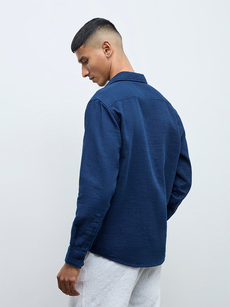 ETA Indigo Solid Relaxed-Fit Cotton Shirt