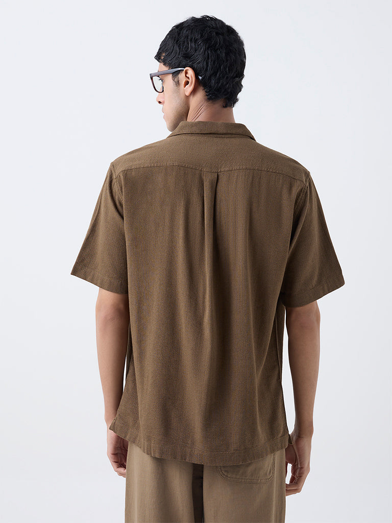 ETA Brown Textured Relaxed-Fit Cotton-Blend Shirt