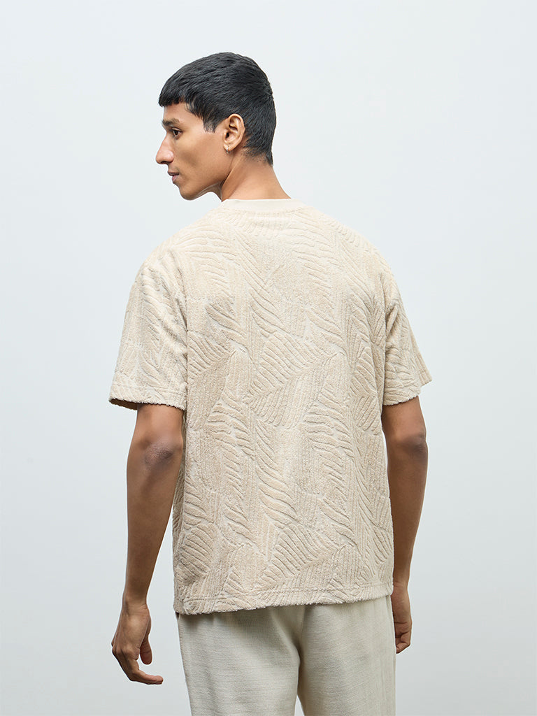 ETA Beige Textured Relaxed-Fit Cotton-Blend T-Shirt