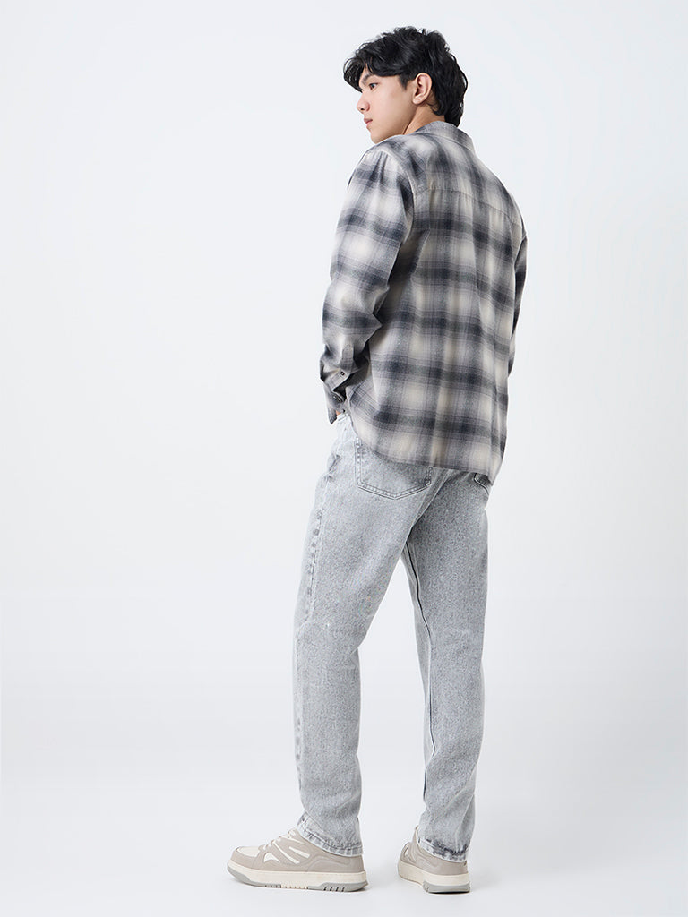 Nuon Grey Washed Relaxed-Fit Mid-Rise Jeans