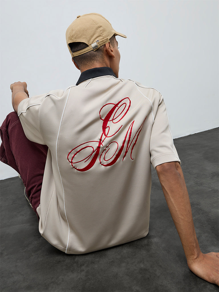 Nuon Beige Typographic Relaxed-Fit Shirt