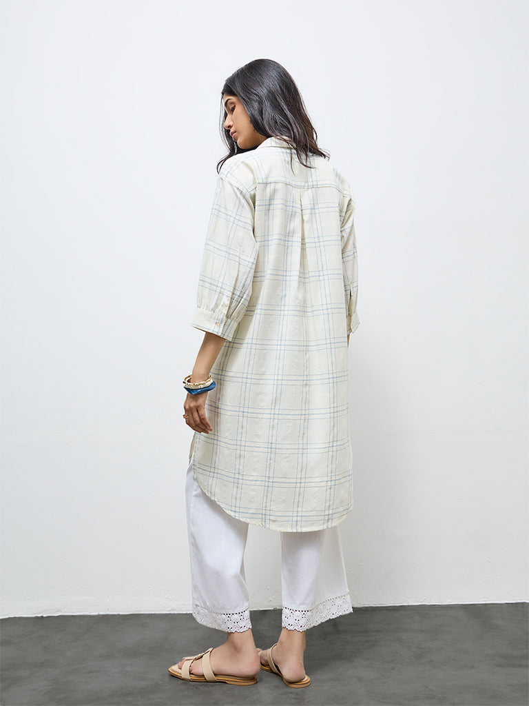 Utsa Off-White Floral Embroidered Cotton Kurta