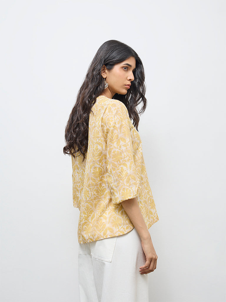 Utsa Yellow Printed Cotton Tunic