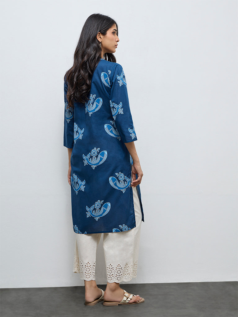 Utsa Indigo Buta Printed Cotton Straight Kurta