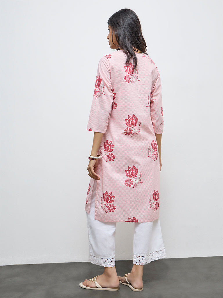 Utsa Pink Floral Cotton Straight Kurta