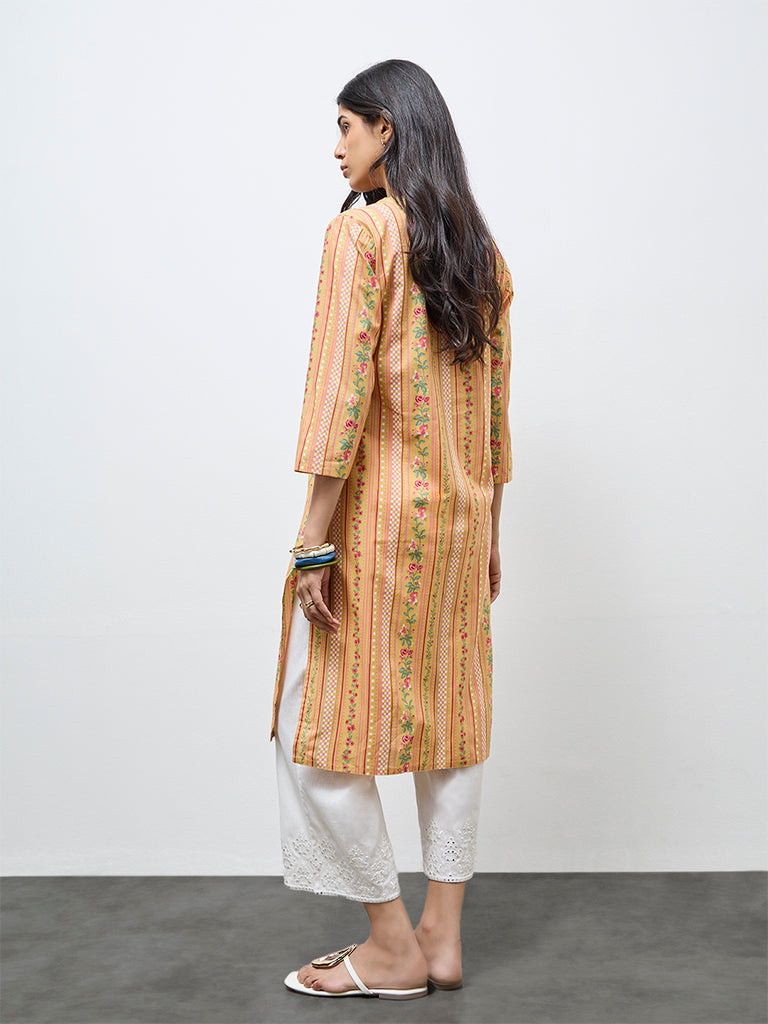 Utsa Mustard Floral Cotton Straight Kurta