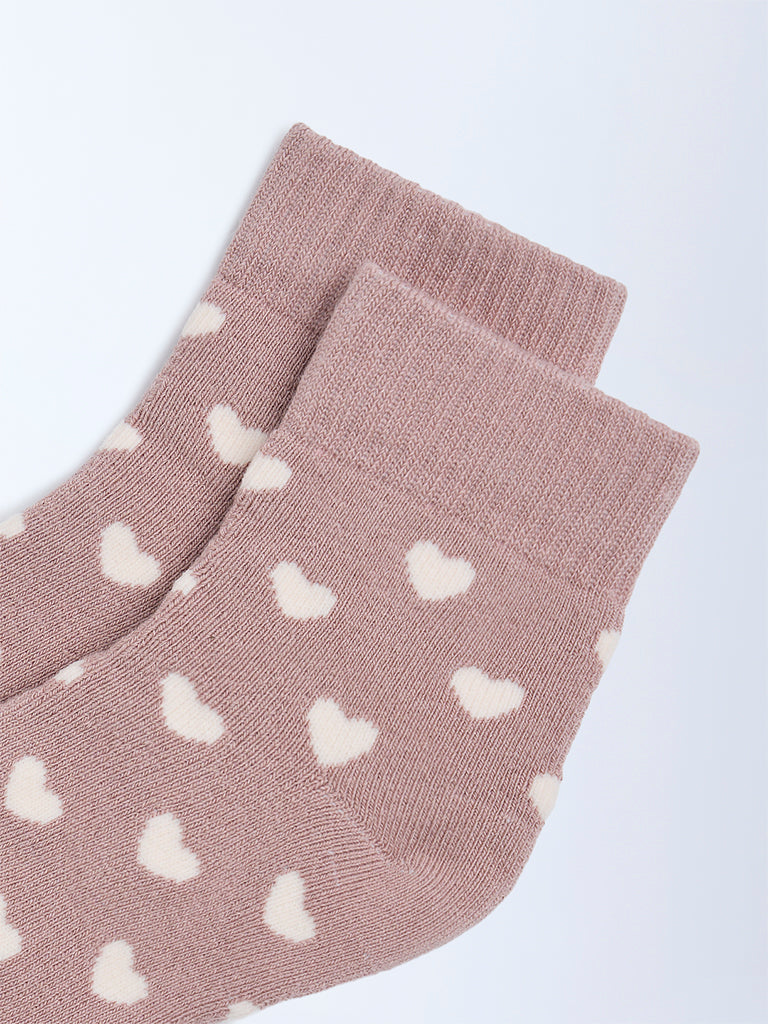 Wunderlove Dusty Rose Heart Printed Cotton-Blend Socks