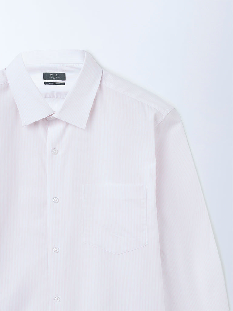 WES Formals Pink Pinstriped Slim-Fit Cotton Shirt