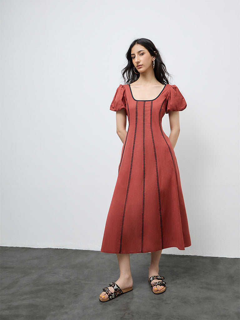 green emerald velvet dress Bombay Paisley Peach Floral Cotton A-Line Dress – Cherrypick main image 0