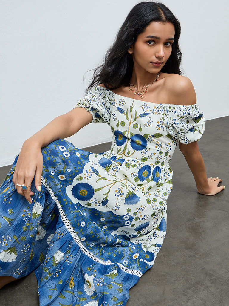cotton dresses mumbai Buy Bombay Paisley Off-White Floral Cotton Tiered Dress from Westside