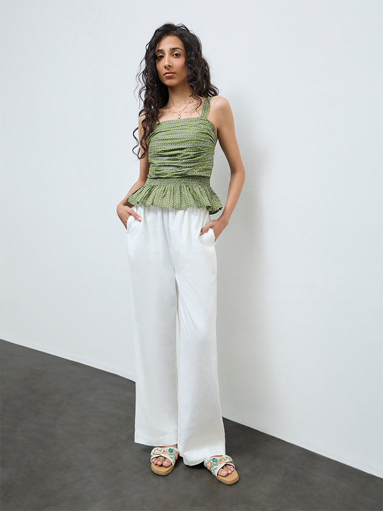 Buy Bombay Paisley Green Floral Cotton Peplum Top from Westside
