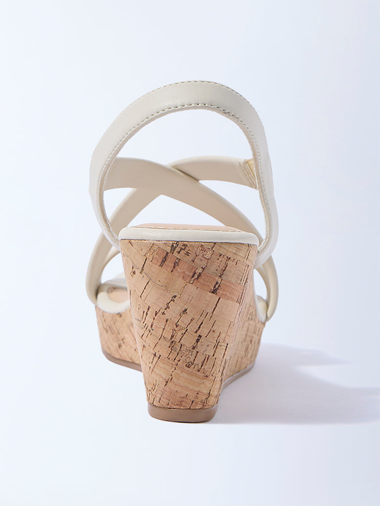 LUNA BLU Ivory Multi-Strap Wedge Sandals